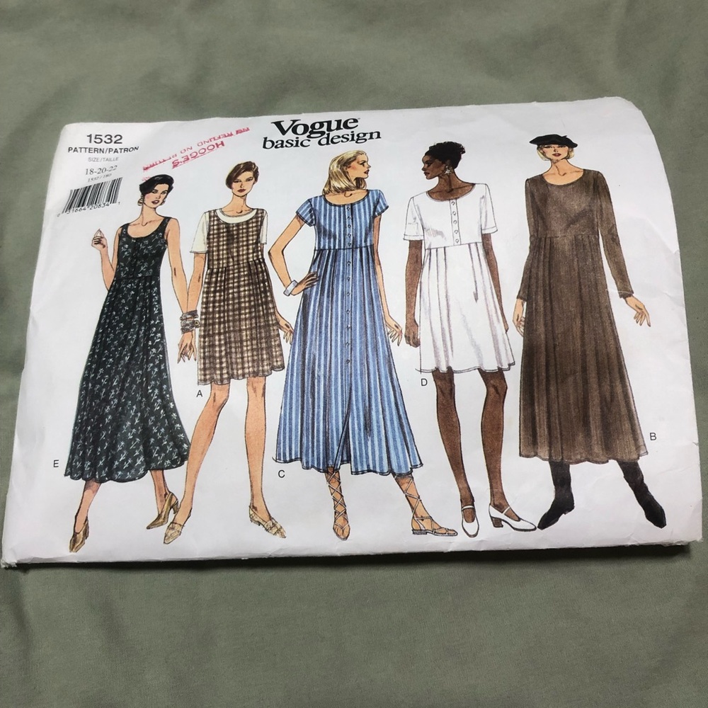 Vogue basic design Pattern 1532- 18-20-22 easy Sundress pattern cut-